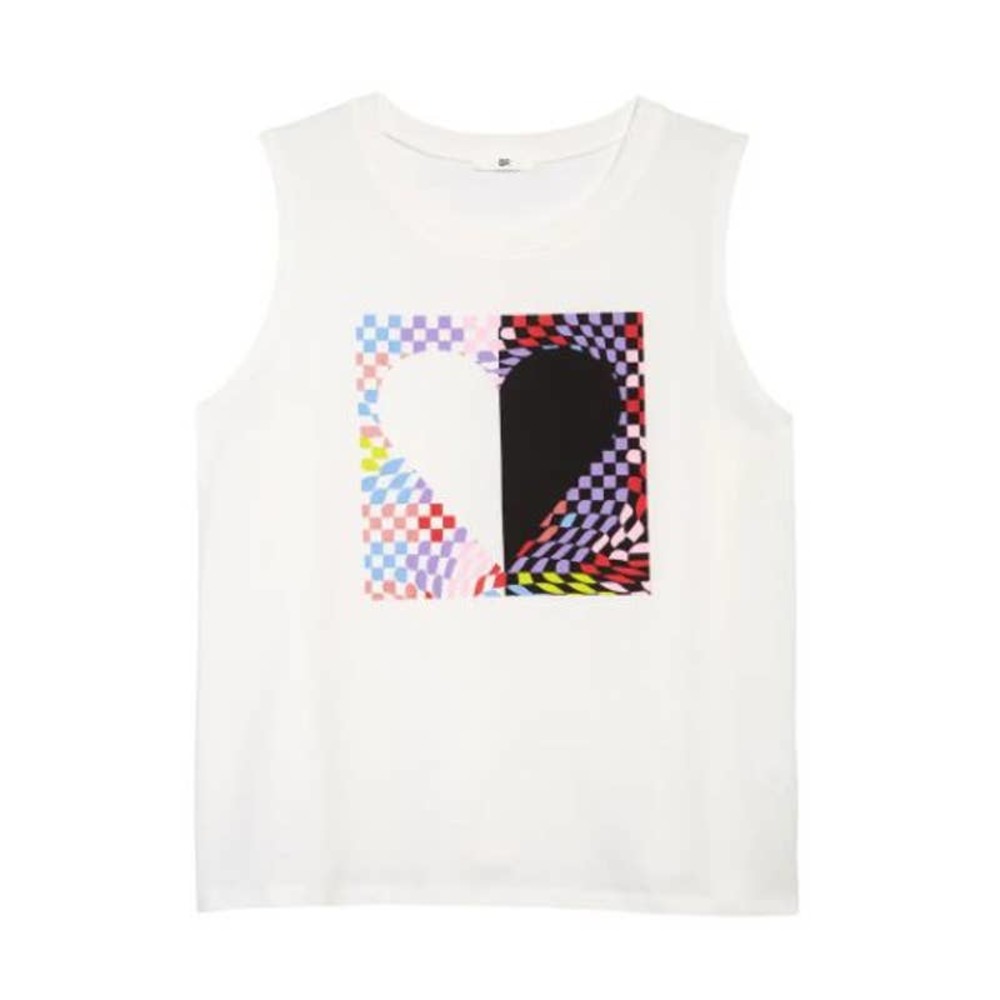 BP White Checker Heart Graphic Muscle Tank NWT Womens Size Small
